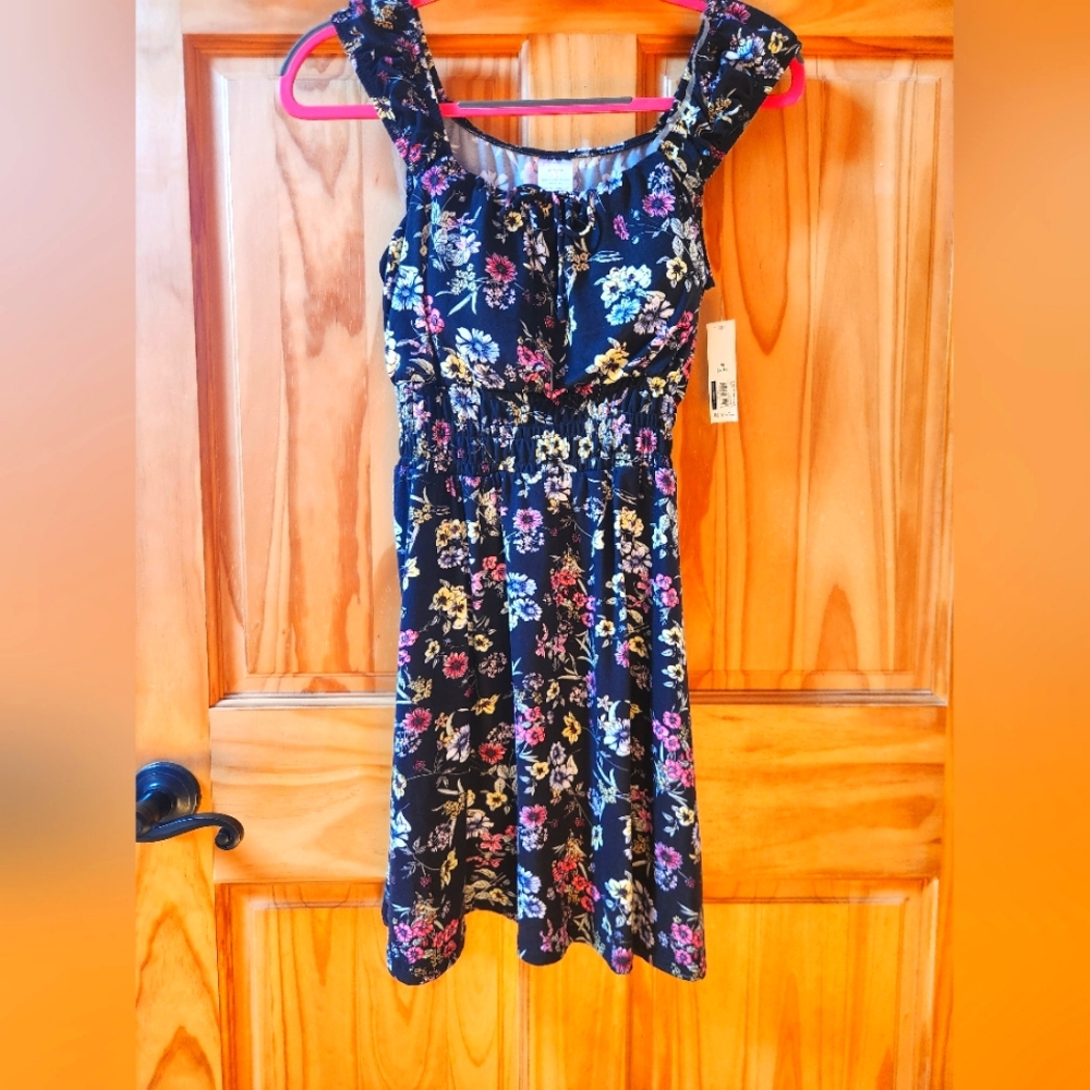Black floral short summer dress new xs